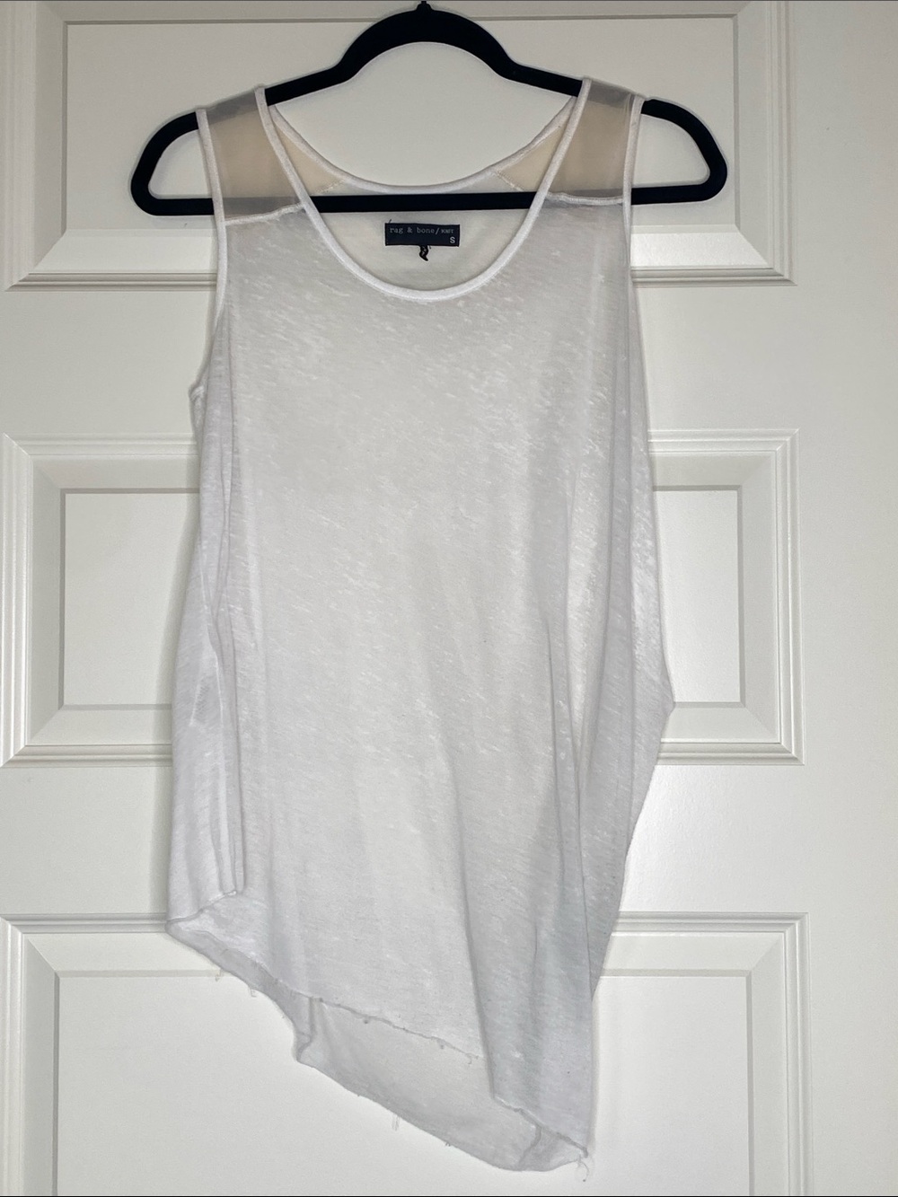 rag & bone White Asymmetric Raw Hem Tank